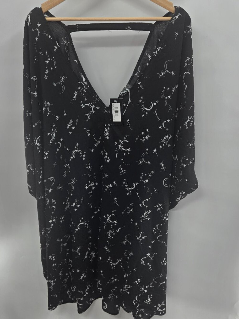 Ur Too Much Black Celestial Moon Stars Sheer Mesh Tunic Dress One Size Plus